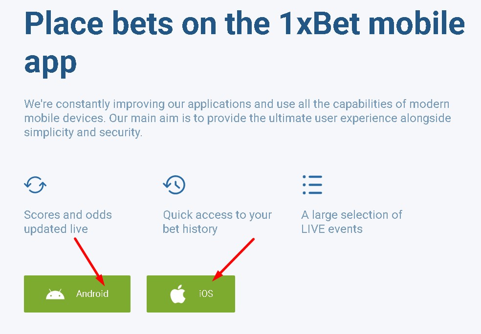 1xBet mobile apps